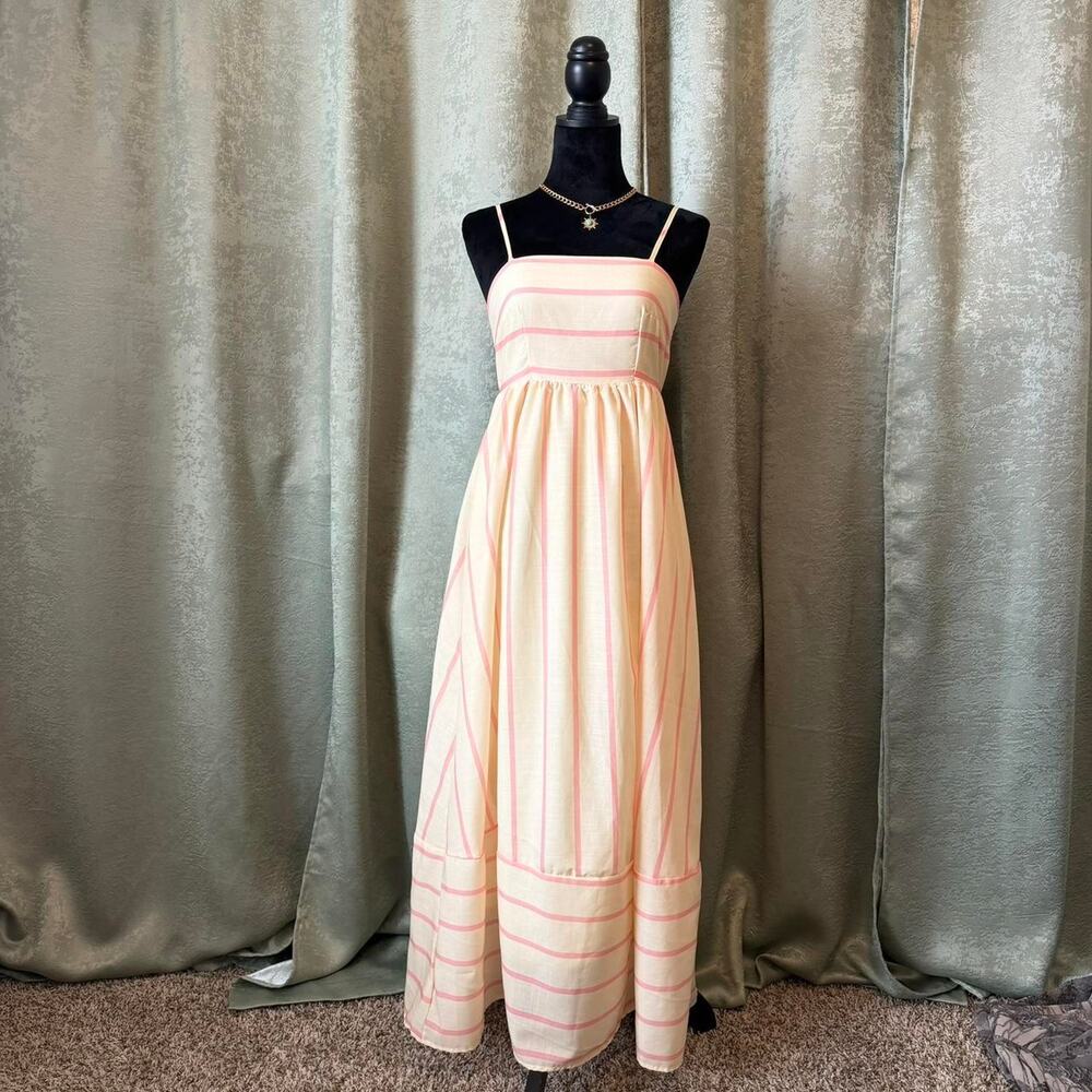 Vintage Yellow and Pink Stripe Spaghetti Strap Empire Waist Maxi Dress